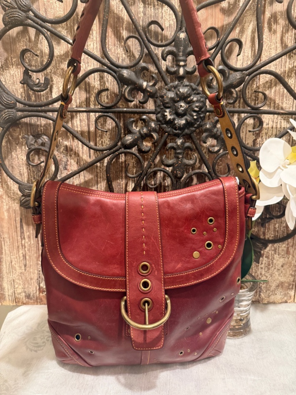 Coach Rare Limited Edition Soho Leather Studded Duffel Oxblood Shoulder Bag y2k